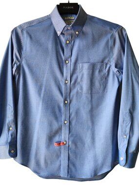15.5 33 Dress Shirt Blue Slim Fit Non Iron 1905 Jos A Bank Button Down Collar Sz